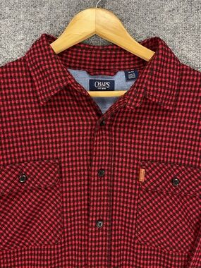 Chaps Flannel Shirt Men’s XL Red Black Buffalo Check Stretch Cotton Lumberjack